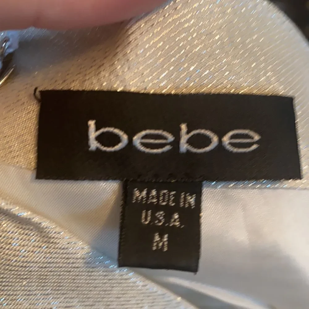 Vintage Bebe Silver Metallic Floral Design Dress Event Party Gala Casino